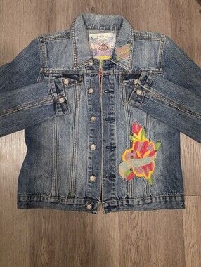 Light Wash Denim Kids Jacket with Floral Patch